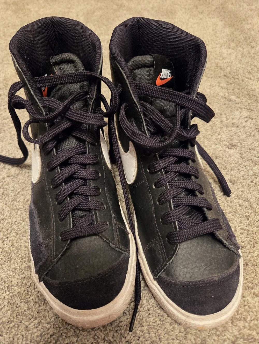 Nike Kids Black High-Top Sneakers with White Swoosh Accent
